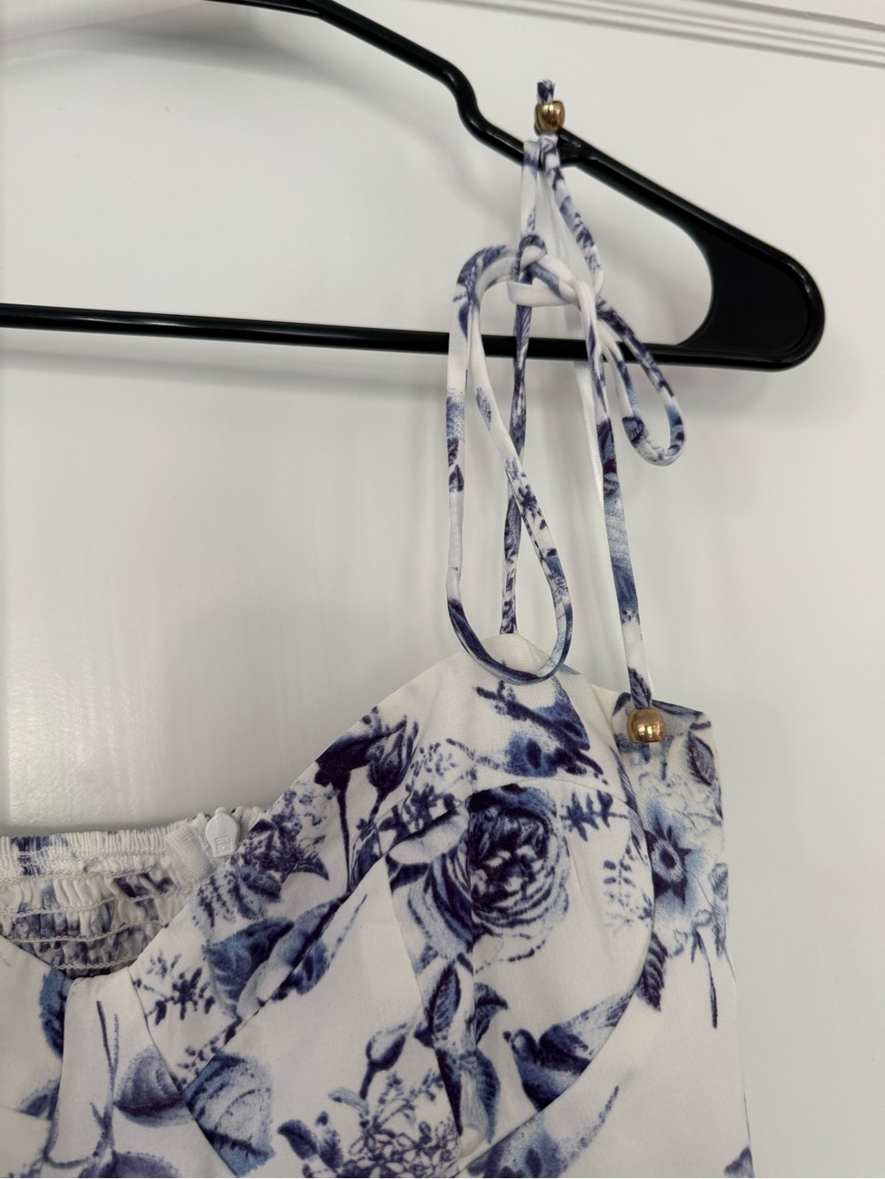 Petal & Pup White and Blue Floral Tie-Shoulder Midi Dress - Picture 6 of 8